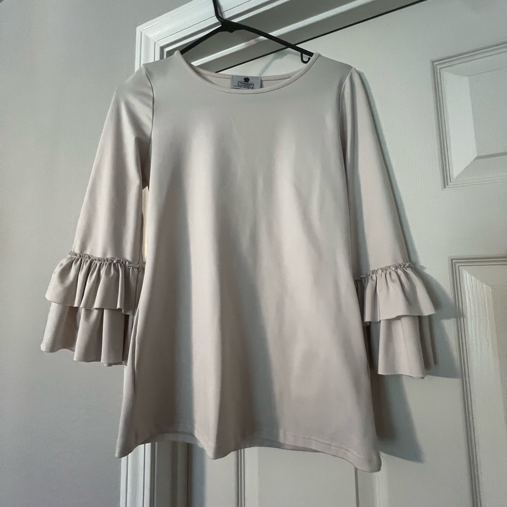 Dainty Jewell’s Elegant Cream Ruffle Sleeve Layering Top